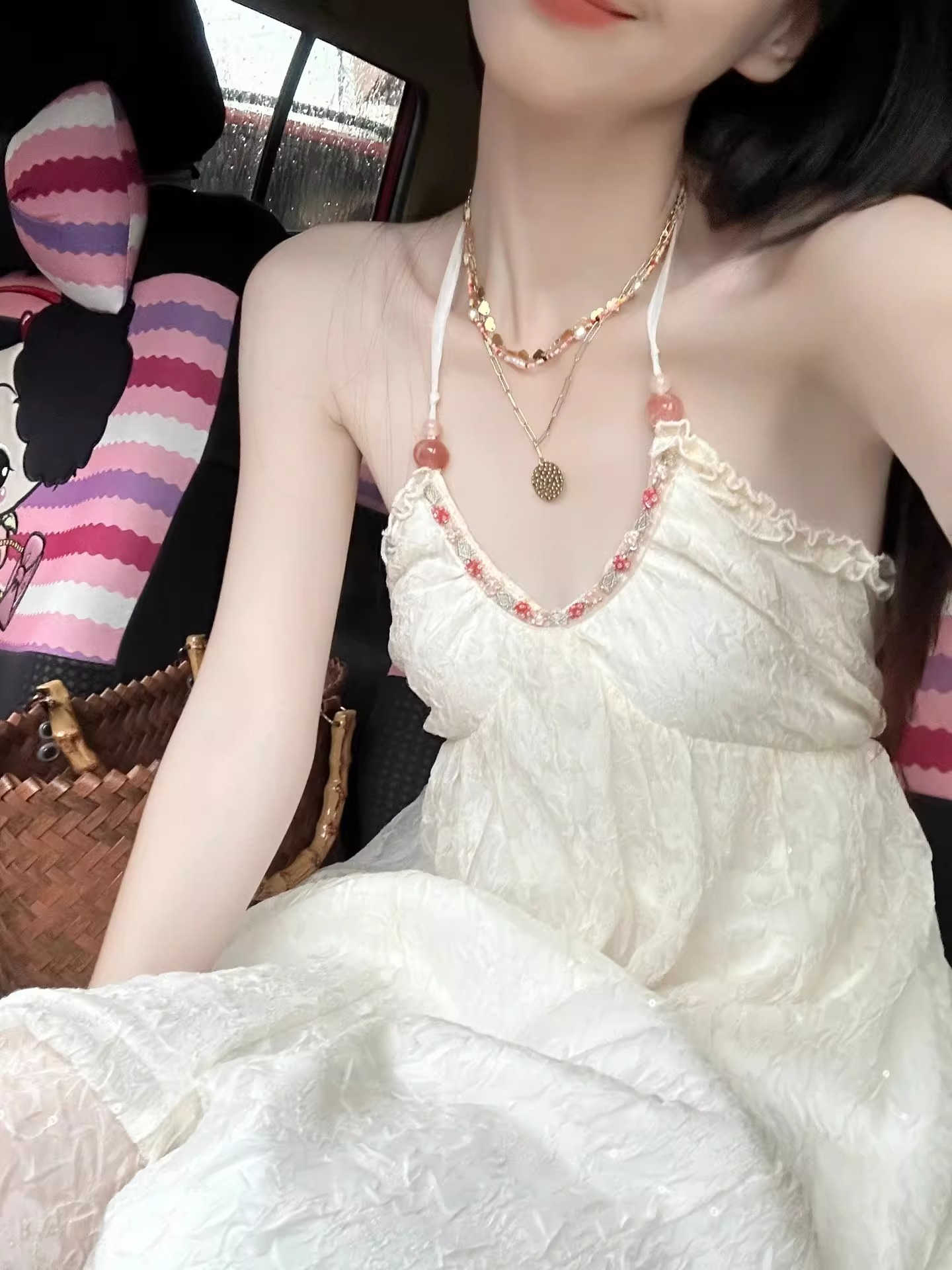 純欲風掛脖雪紡連衣裙女夏季海邊度假法式露背裙子高級感白色長裙
