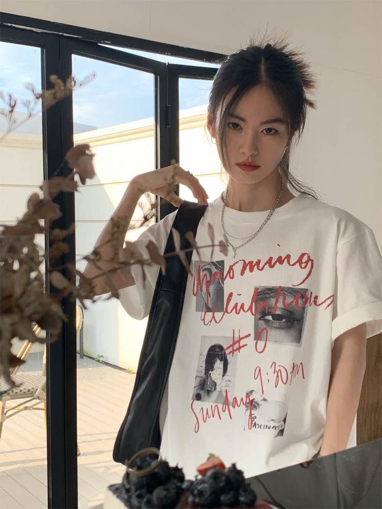 官圖200克/精梳純棉後包領有縫邊S-XXXL夏裝短袖T恤女