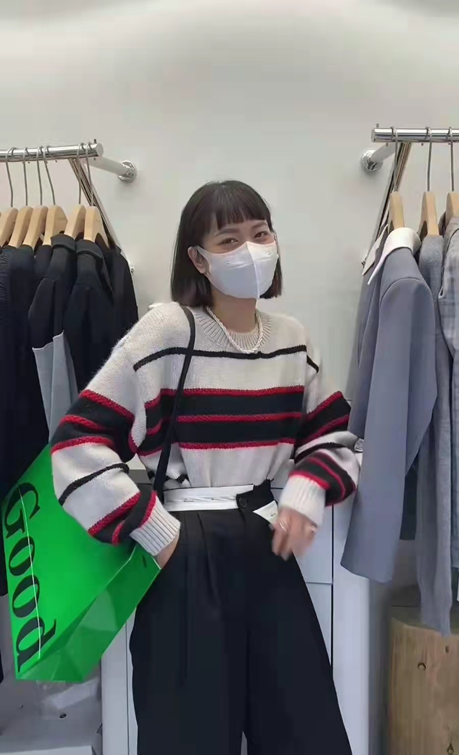 韓國東大門 小眾設計師款 洋氣時髦圓領撞色拼色條紋針織衫上衣女