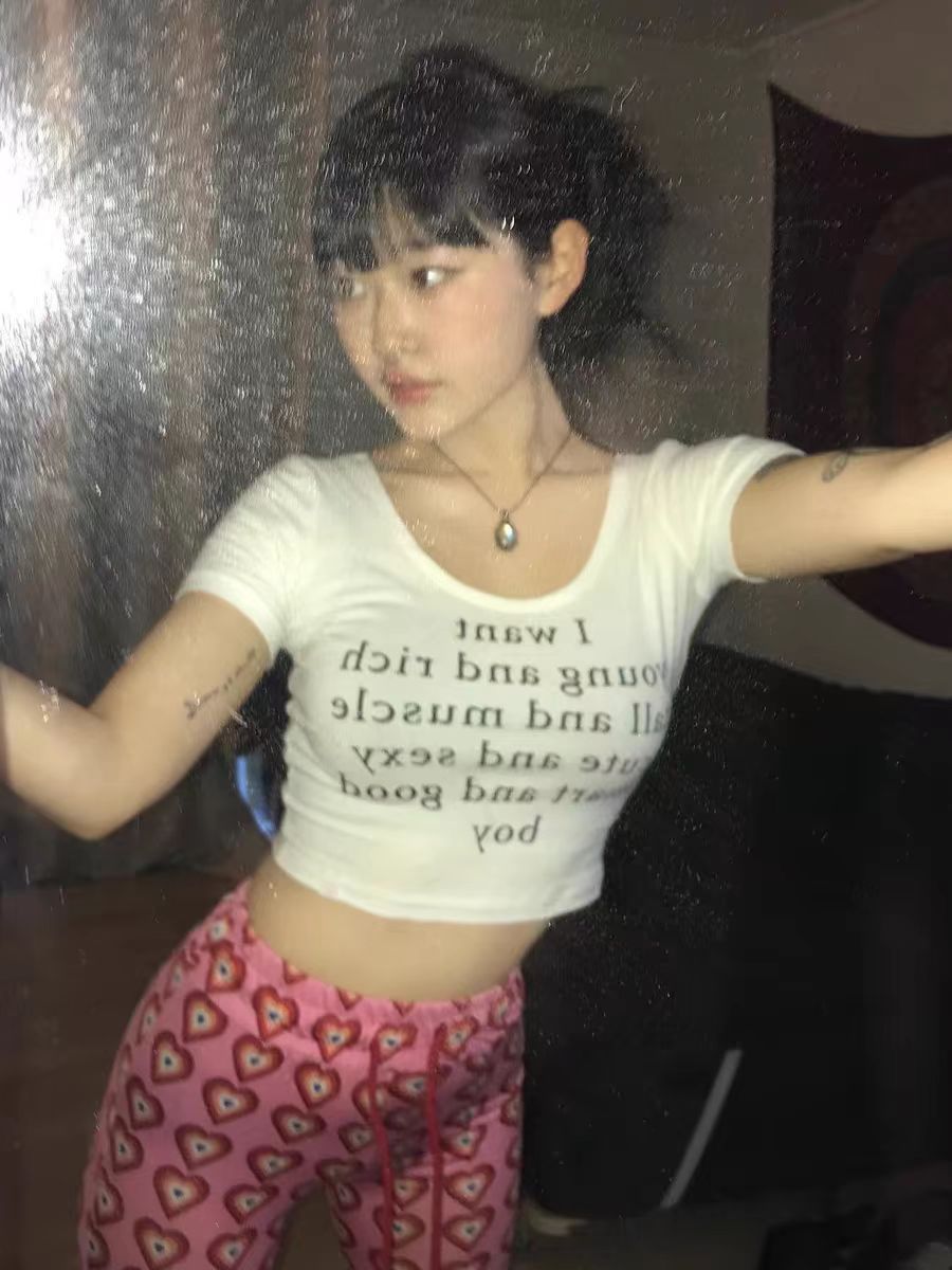 夏季新款純棉修身顯瘦字母圓領緊身上衣
