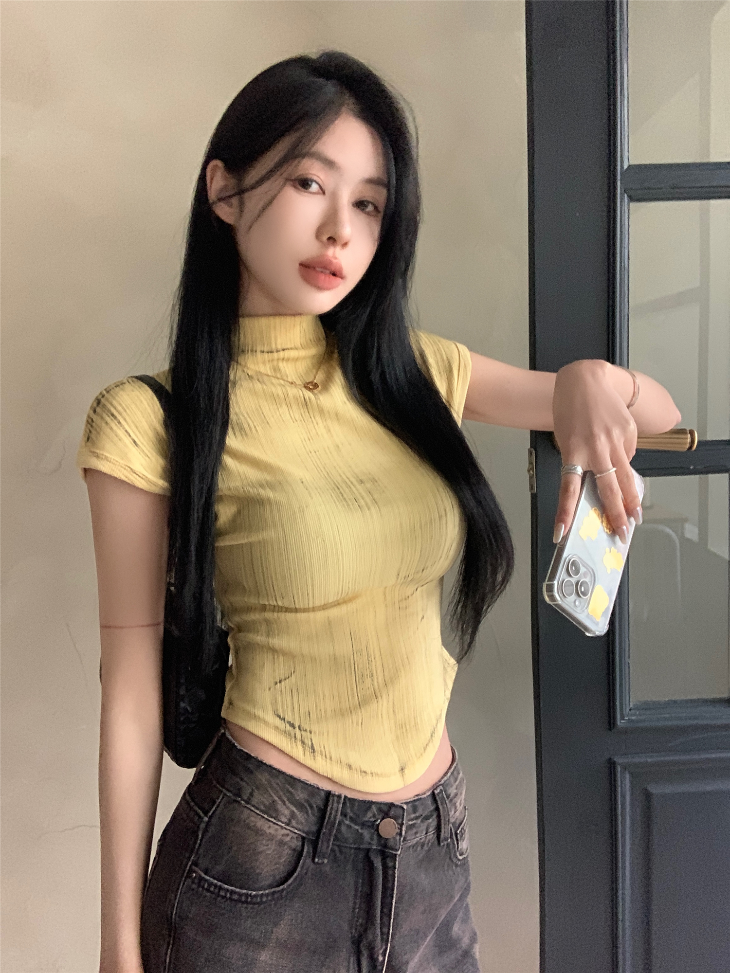 Real shot ~ Retro American sleeveless pullover 2024 spring and summer new style stand-up collar simple slim fit short top