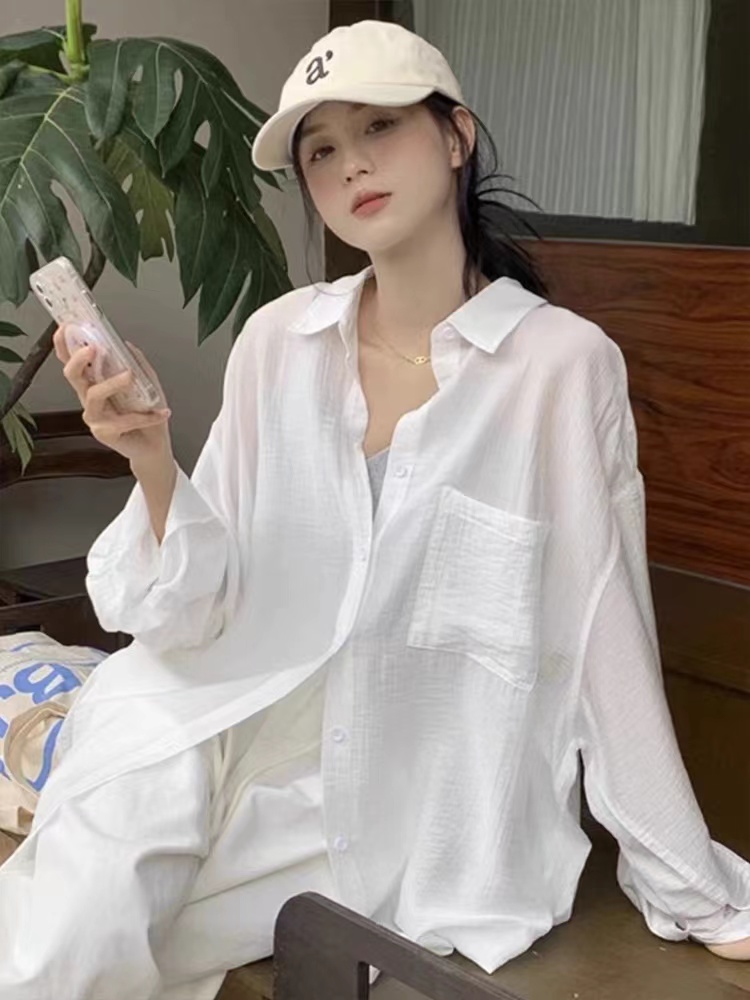 法式白色棉麻防曬襯衫外套女夏季薄款外搭開衫女款襯衣亞麻上衣夏