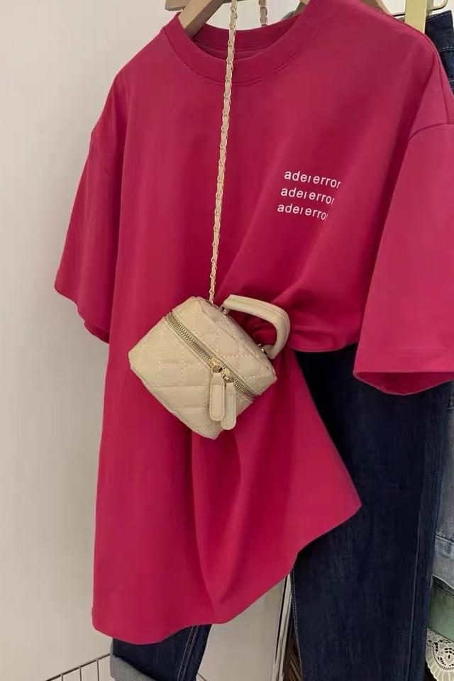 純棉紅色純棉正肩t恤女設計感體恤美式復古短袖上衣