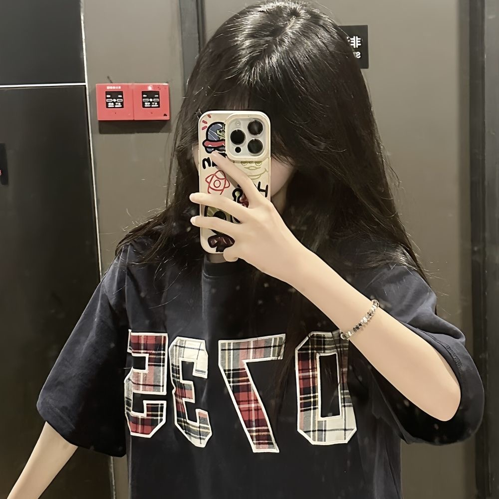 短袖t恤女 刺秀貼布純棉精梳緊密賽絡紡