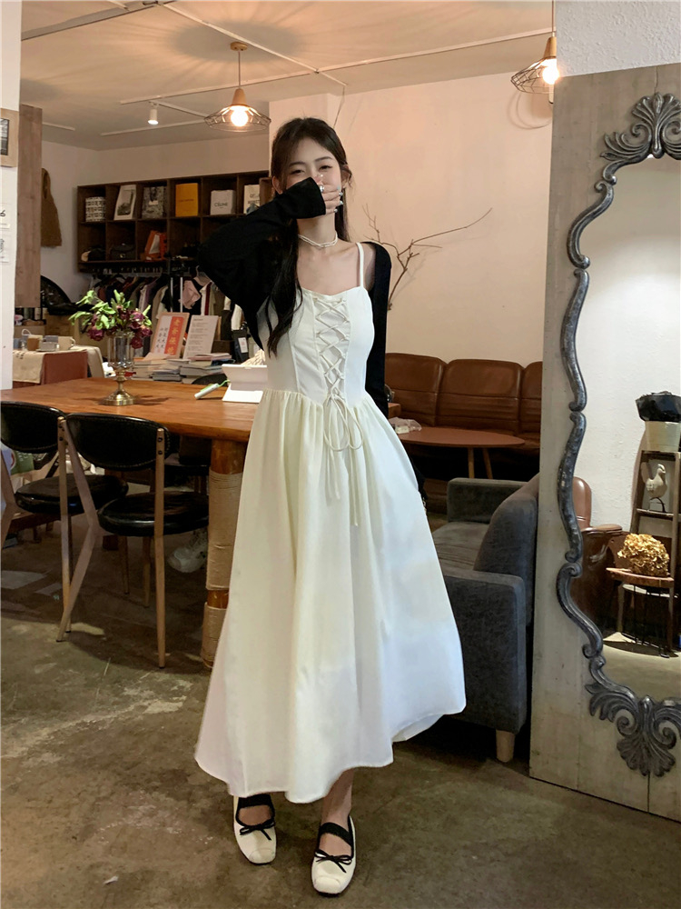 溫柔風氣質套裝女收腰裙子吊帶連衣裙夏季休閒開衫上衣兩件套純色