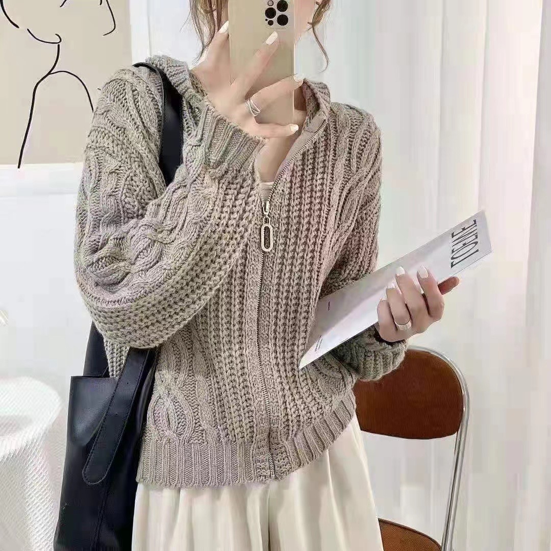 毛衣女秋冬外穿開衫短款洋氣小個子帶帽小款針織女外套