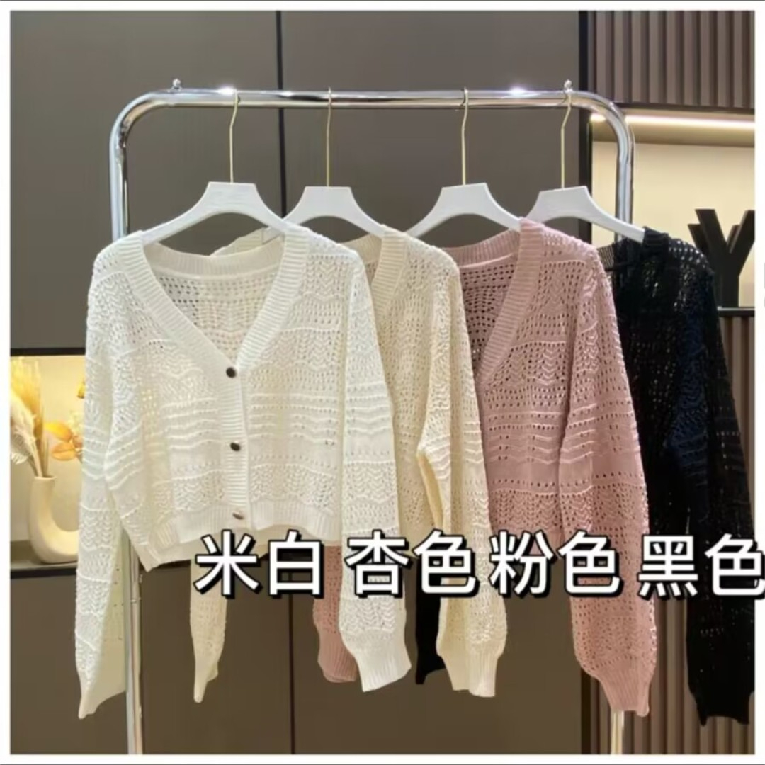 鏤空開衫女春夏季薄款系帶破洞針織衫短款披肩外搭配吊帶防曬罩衫