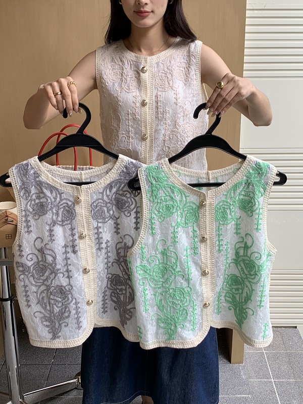 2024夏季金屬扣重工刺繡提花小馬甲女復古民族風疊穿背心