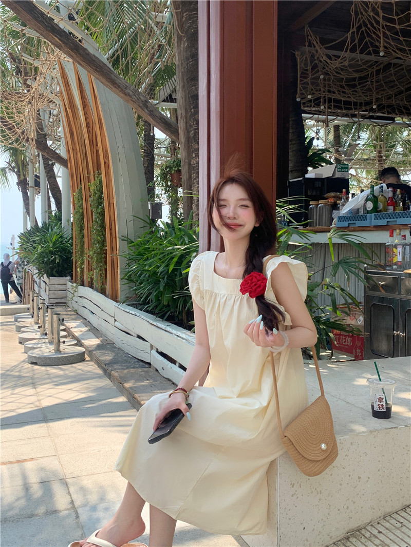 實拍韓系度假風純色小清新 連衣裙