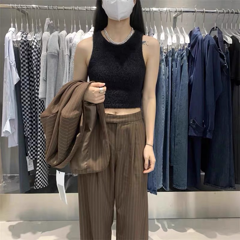 設計感仿貂絨毛衣女毛毛無袖背心短款小眾內搭水貂毛針織吊帶上衣