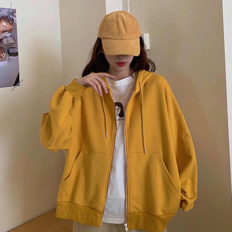 65魚鱗 均碼 雙層帽2024春秋寬鬆拉鏈外套連帽衛衣女