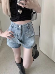 Irregular denim skirt for women in summer, Korean version, high waist, slim design, hip-hugging shorts skirt, trendy