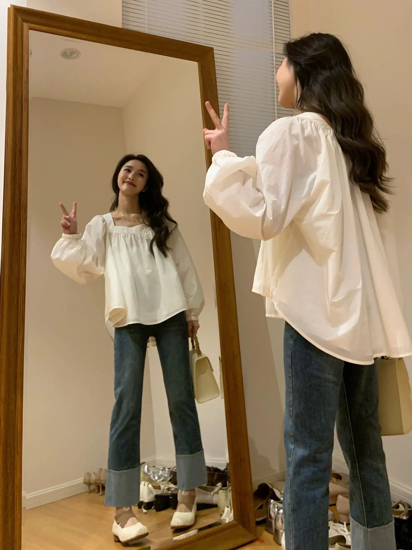 法式復古方領泡泡袖襯衫女秋季白色襯衣防曬衫寬鬆高級感雪紡上衣