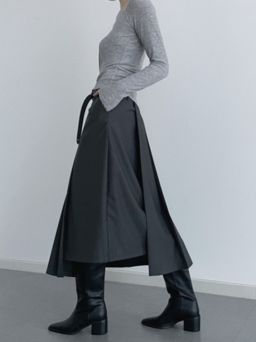 韩国chic复古气质小众设计感高腰休闲显瘦西装百褶裙半身裙