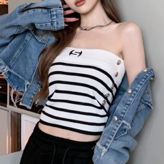 性感辣妹條紋修身顯瘦短款抹胸女夏季內搭外穿別致ins一字領上衣