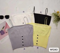 New 2024 Summer Fashion Girl Hem Button Design Solid Color Camisole