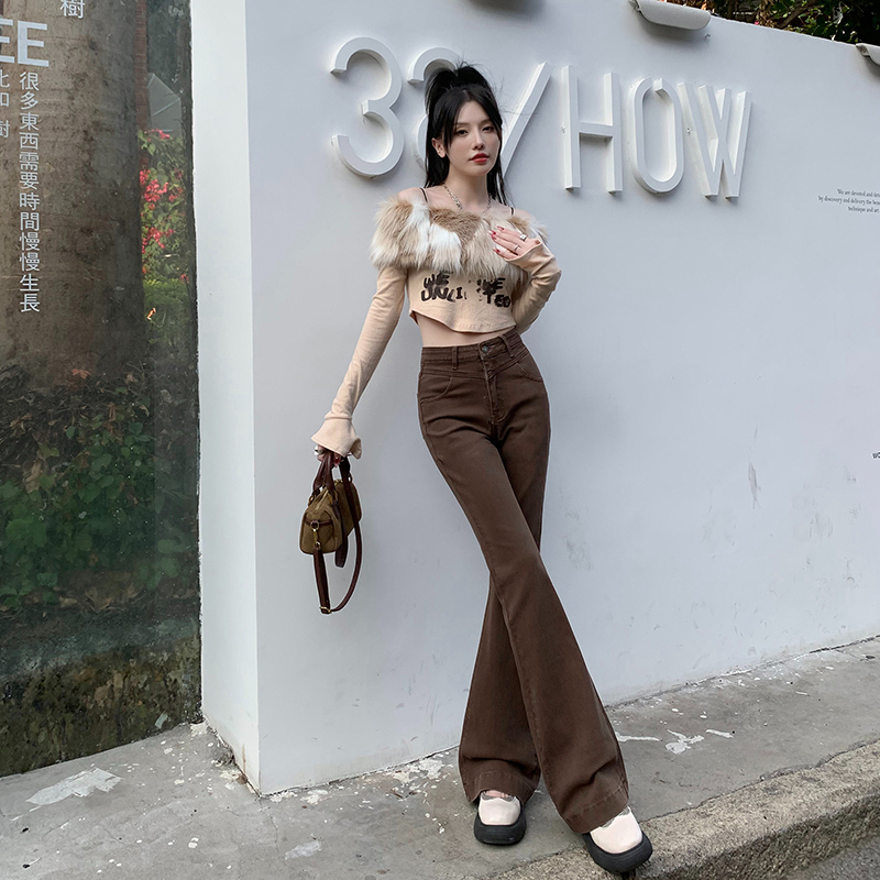 實拍2024春夏微喇叭牛仔褲女高腰彈力設計感辣妹喇叭褲子