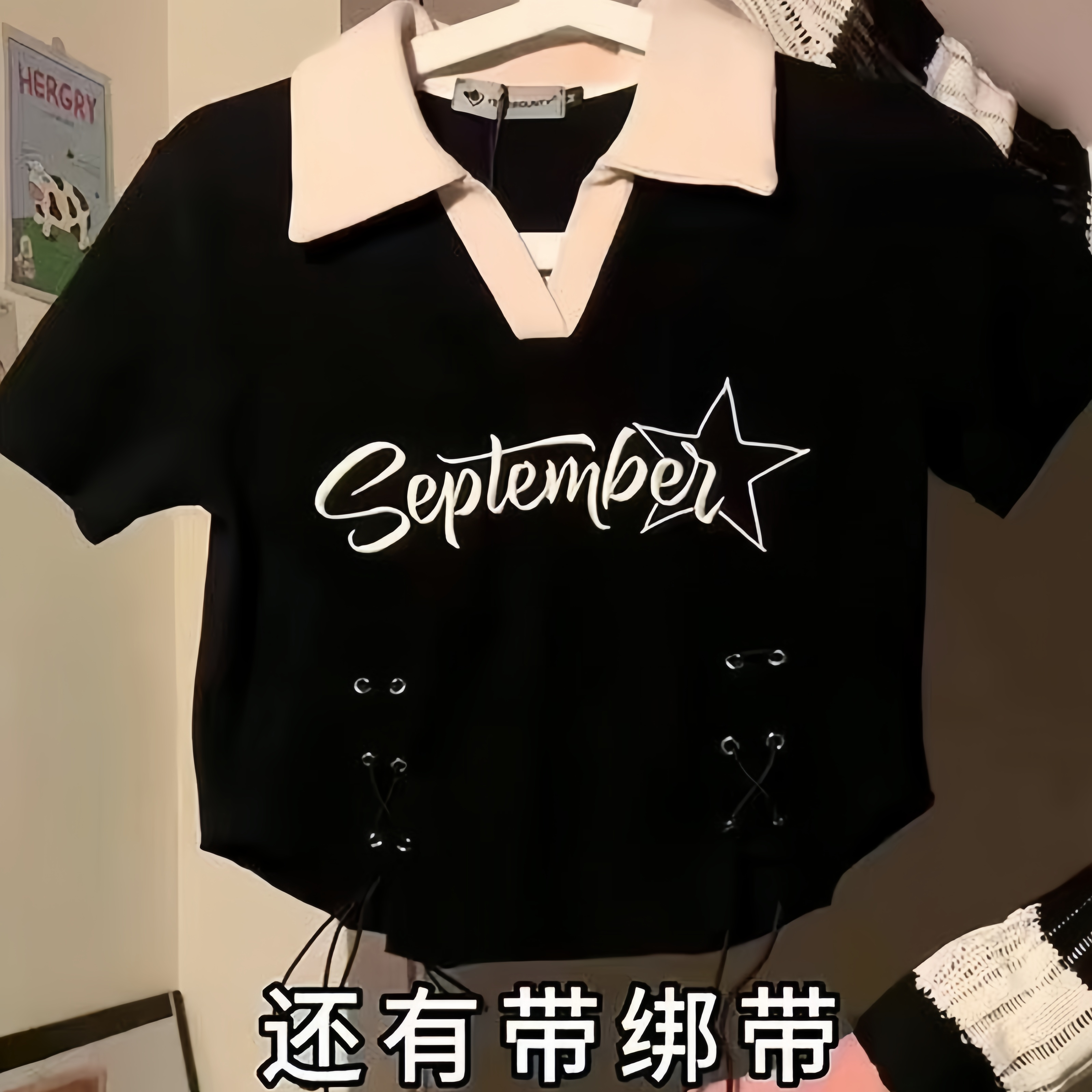 刺繡圖案恤女辣妹風短款修身小眾上衣潮