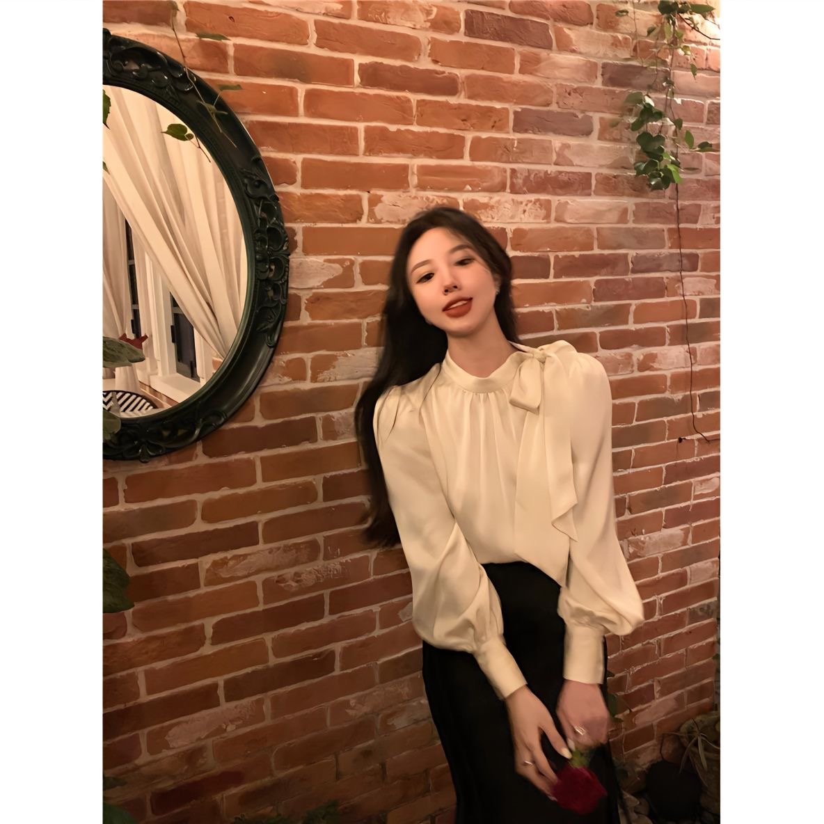 法式襯衫女上衣高級春季新款宮廷風設計感蝴蝶結襯衣