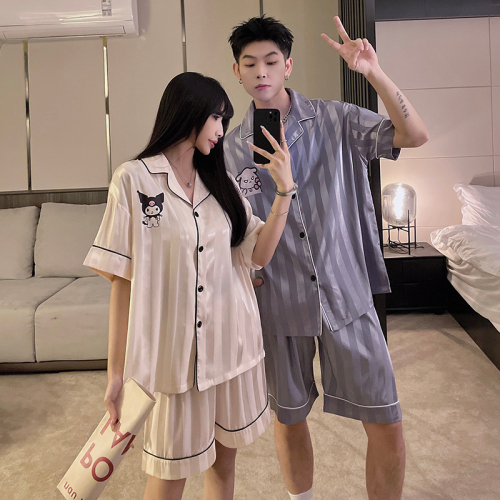 夏季短袖韩版卡通情侣睡衣女可爱冰丝学生家居服可外穿