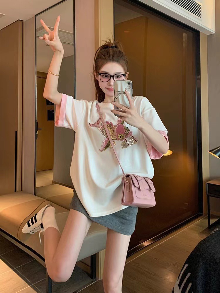 白色拼接國風短袖t恤女2024新款夏季設計感小眾復古百搭半袖上衣