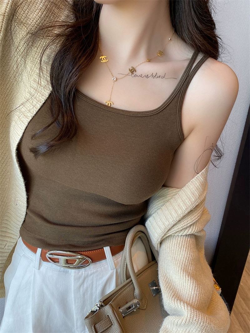吊帶背心女內搭2024新款美背內衣文胸一體白色帶胸墊打底上衣