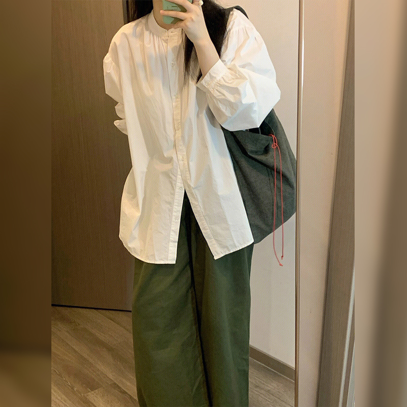 燈籠袖襯衫女早秋設計感小眾宮廷風圓領氣質襯衣寬鬆顯瘦薄款上衣