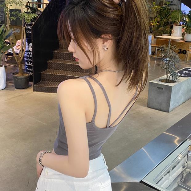 吊帶背心帶胸墊女夏外穿美背文胸一體白色內搭無袖海邊氛圍感上衣