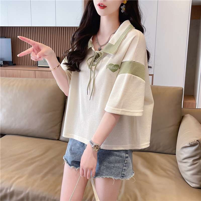 實拍首發後包領棉質夏季POLO衫短袖T恤大碼女