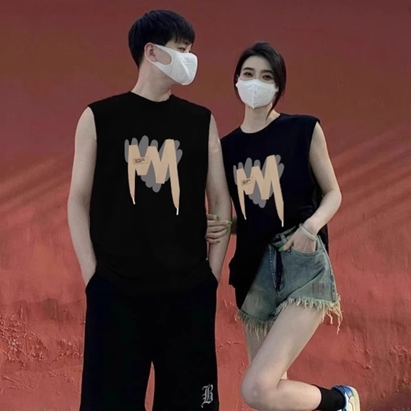 無袖情侶裝高級感同色系2024新款坎肩背心ins夏裝T恤女休閒套裝潮