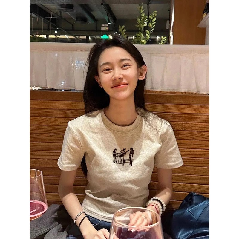 純棉短款美式復古印花短袖T恤女夏季新款少女修身顯瘦上衣