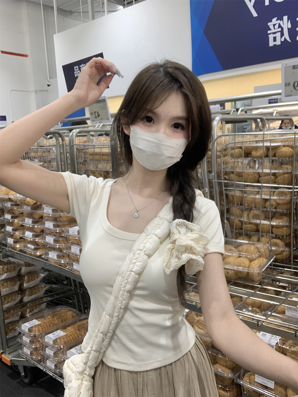 實拍 夏季韓版修身方領純欲百搭小個子純棉短袖T恤上衣女