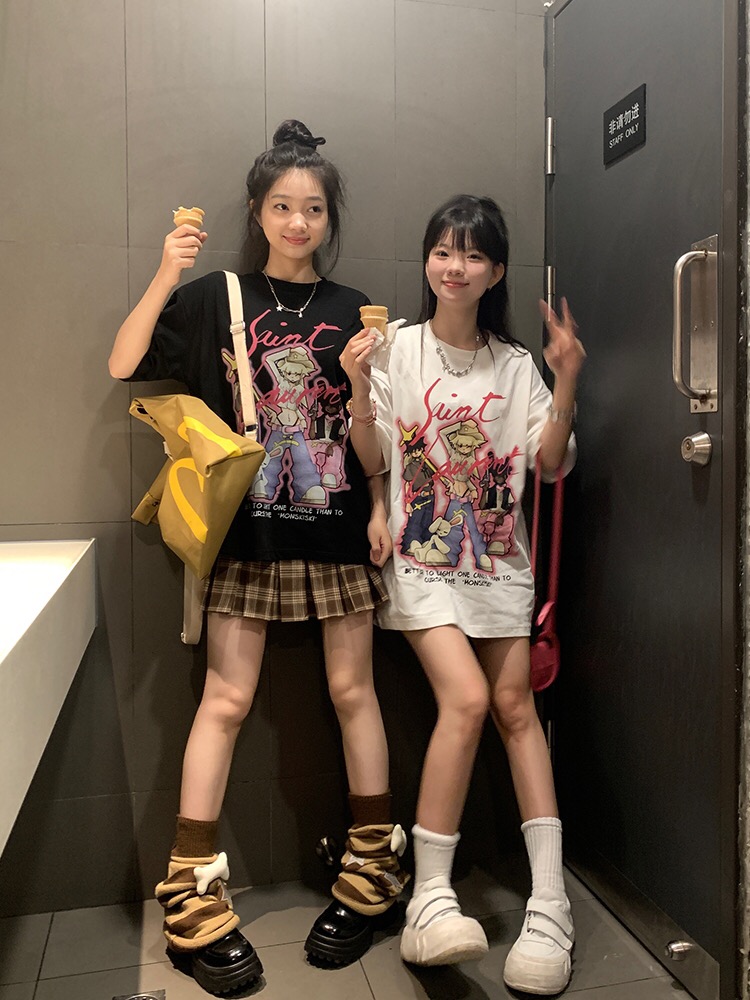 MEIM檸檬日系風動漫印花短袖t恤衫男女二次夏季潮流百搭圓領半袖