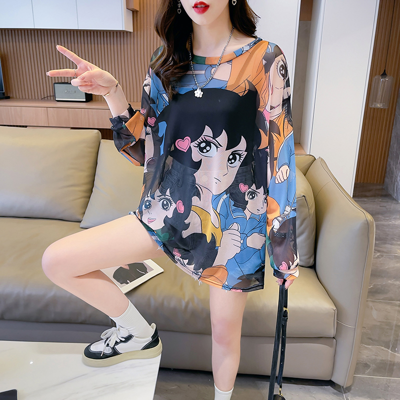 實拍2024夏季韓版納米速干布印花大碼寬鬆百搭上衣T恤女