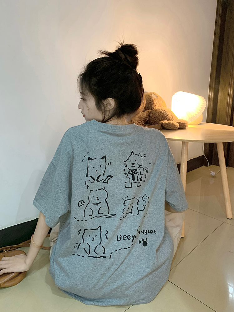 原創~實拍~後背印花純棉短袖T恤女印花半袖上衣