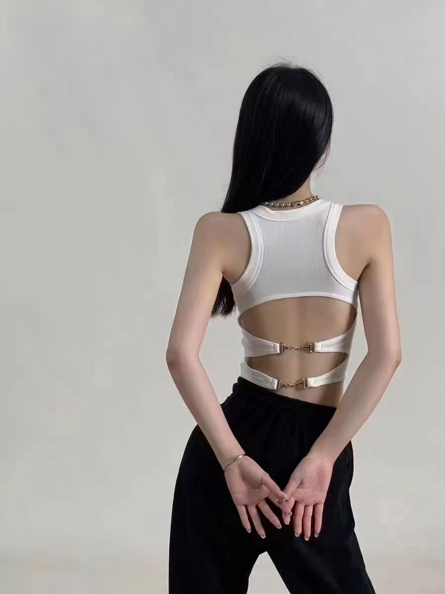 春季~2024年美式復古鬼馬辣妹短款修身美背背心女