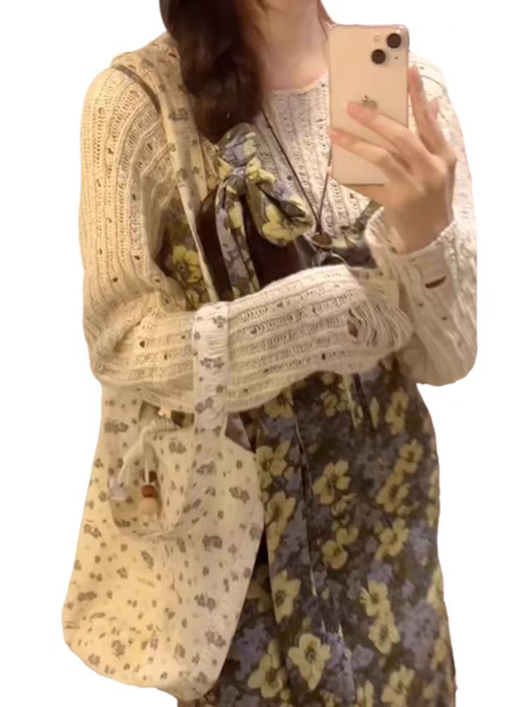 初春裝搭配一整套韓系碎花吊帶連衣裙子女長裙春秋2024新款套裝裙