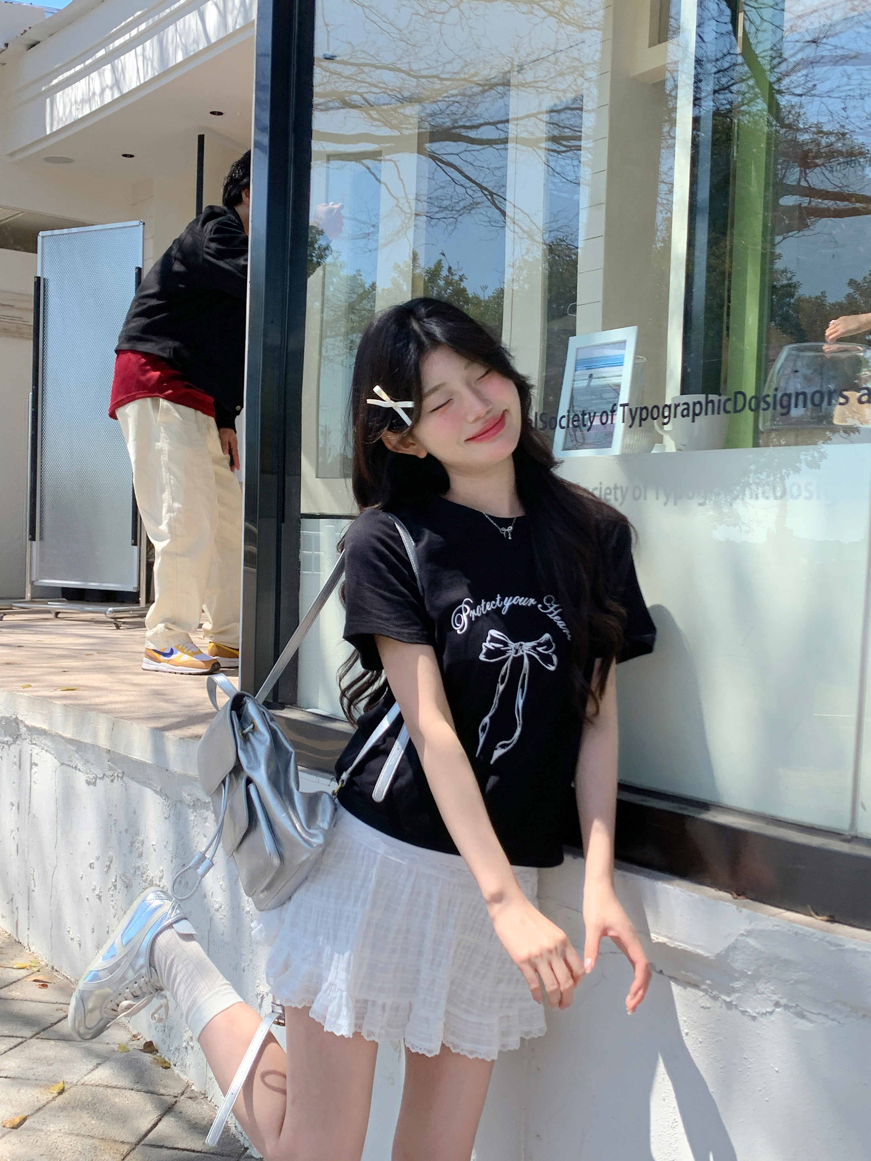 實拍 蝴蝶結字母圓領短袖T恤女夏季美式辣妹修身短款上衣套裝