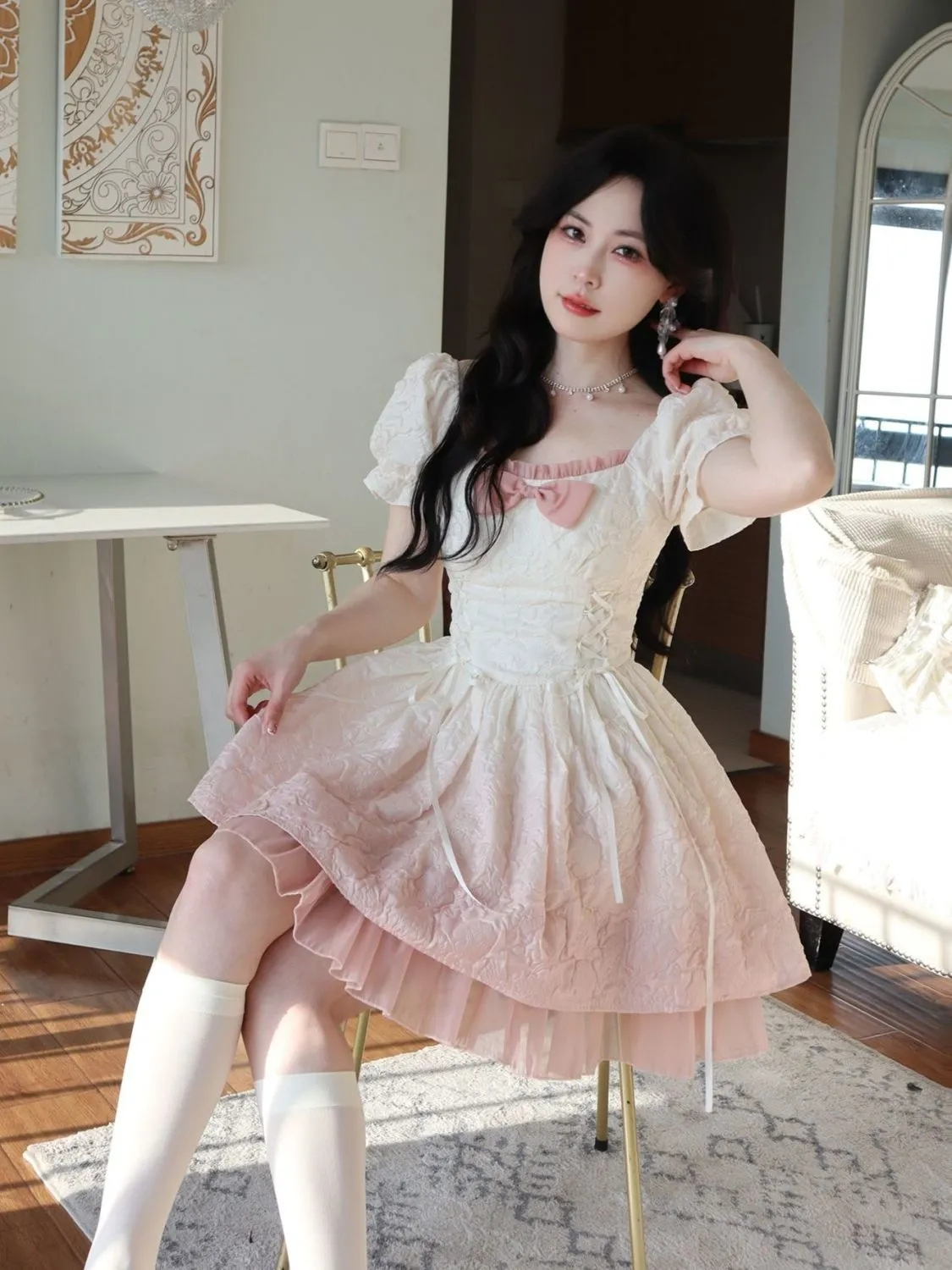 純欲辣妹連衣裙2024夏季新款小個子溫柔風仙女裙收腰蓬蓬裙短裙子