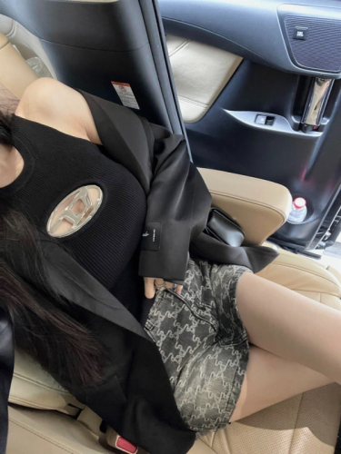 辣妹定制镂空字母标弹力针织背心夏季韩版小众设计感连衣裙