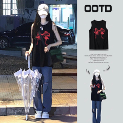 210克後包條 春夏季寬鬆純棉印花無袖背心女