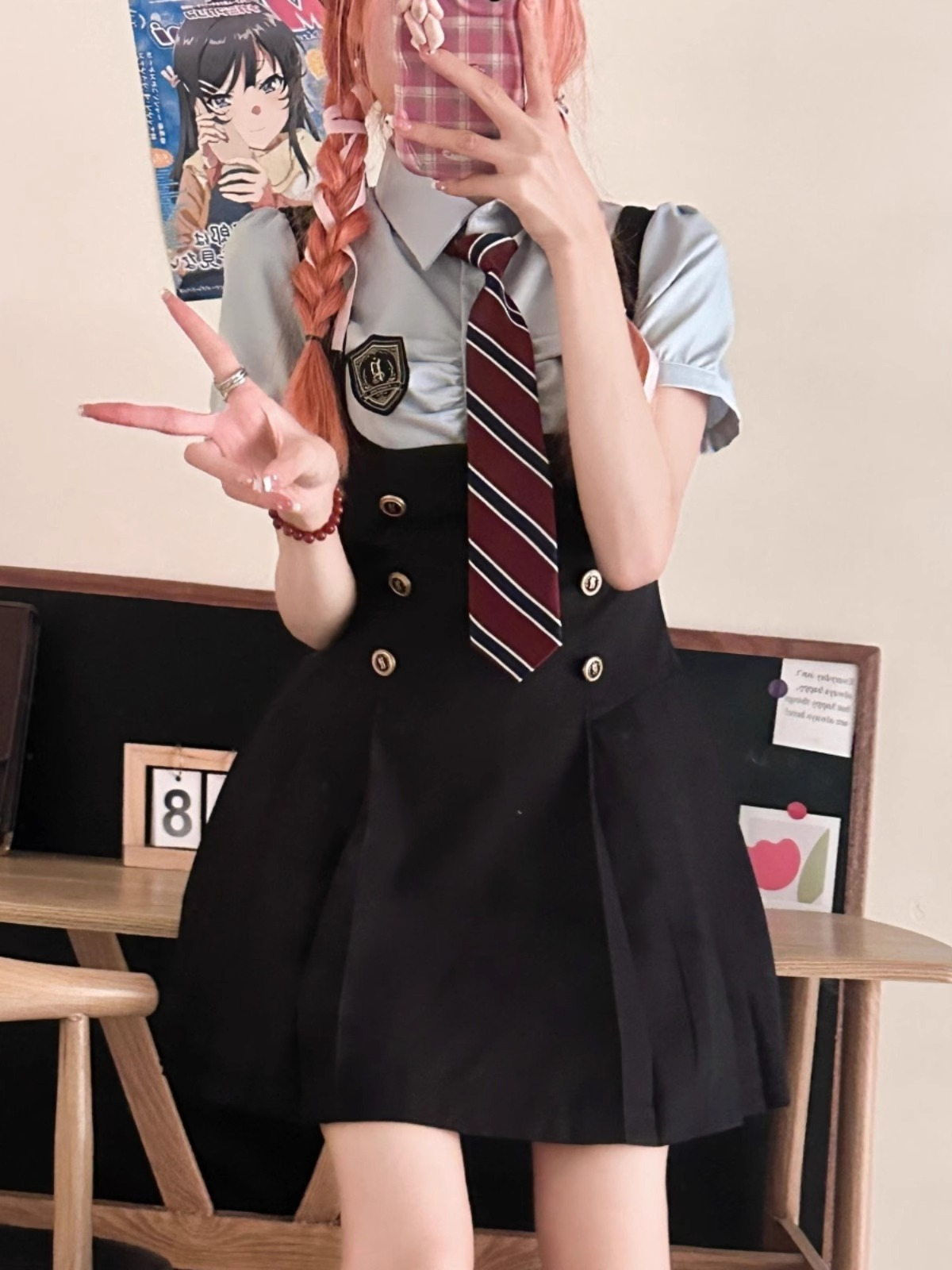 學院風jk制服收腰顯瘦短袖襯衫背帶連衣裙兩件套裝女夏純欲風裙子