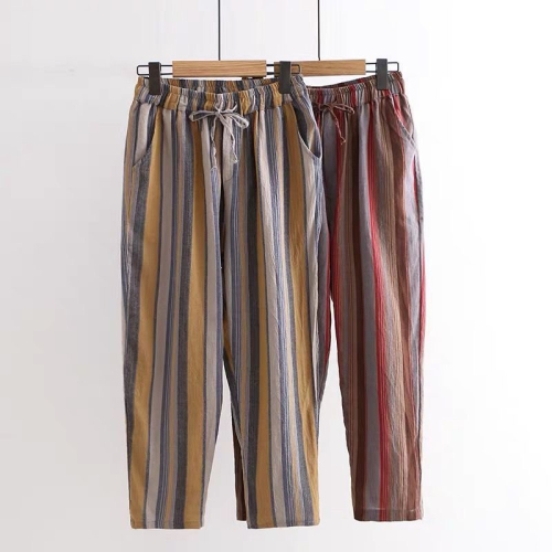 Women's loose nine-point pants 2024 summer new versatile striped casual pants harem pants carrot pants trendy women