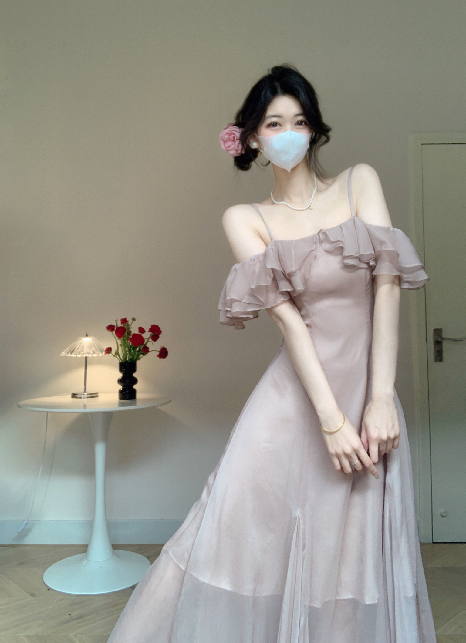 實拍以後一字肩吊帶裙法式氣質長裙露肩仙女裙子茶歇連衣裙女夏季
