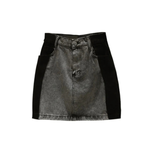 Denim skirt for women 2024 summer thin stitching contrasting color design one-step skirt high waist slimming A-line short skirt