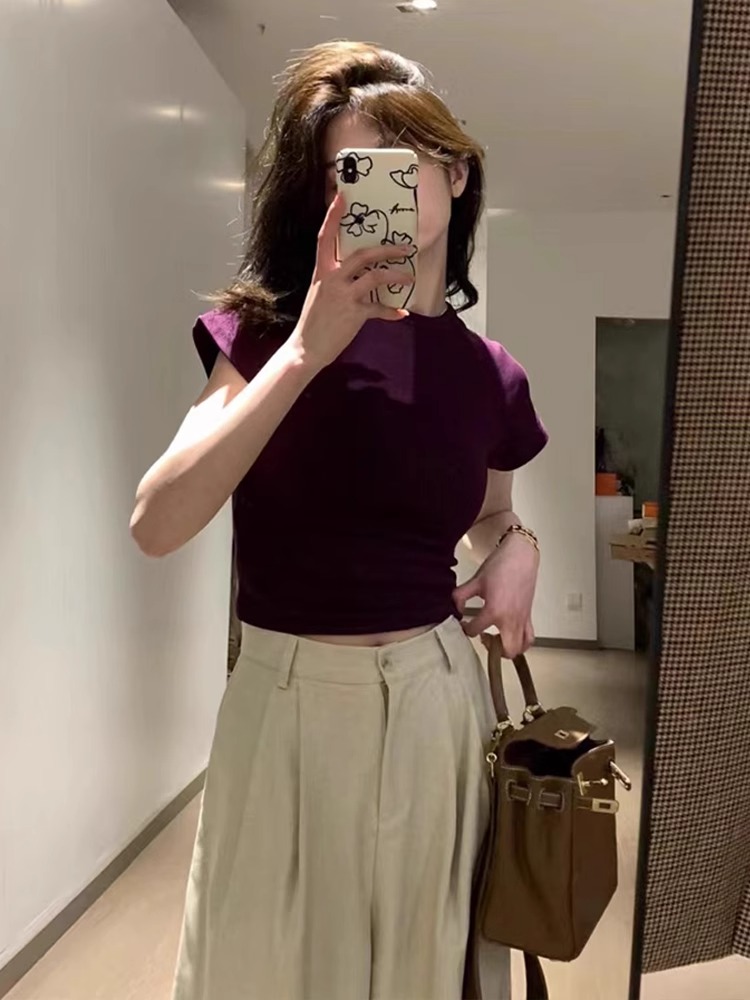 官圖 92棉/8氨綸40支210g純棉 美式休閒正肩短袖T恤女