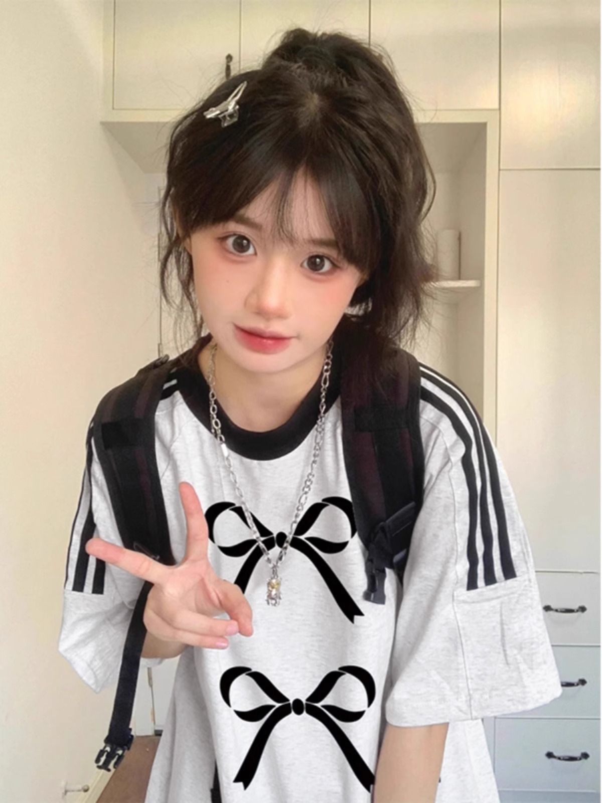 2024年夏裝新款 220克100%棉三條槓 2024年新款夏裝短袖T恤女