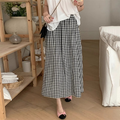 Summer 2024 new elastic waist plaid skirt for women, versatile Korean style casual plaid