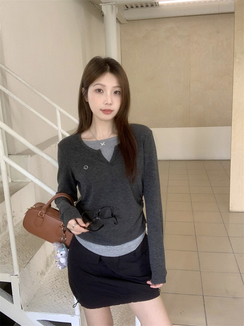 2024春季新款別致甜辣很仙的t恤女小眾內搭打底長袖上衣