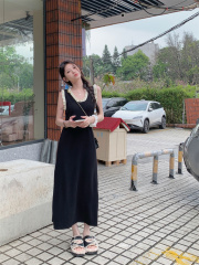 實拍~小眾設計木耳邊無袖背心針織裙女休閒長裙顯瘦連衣裙